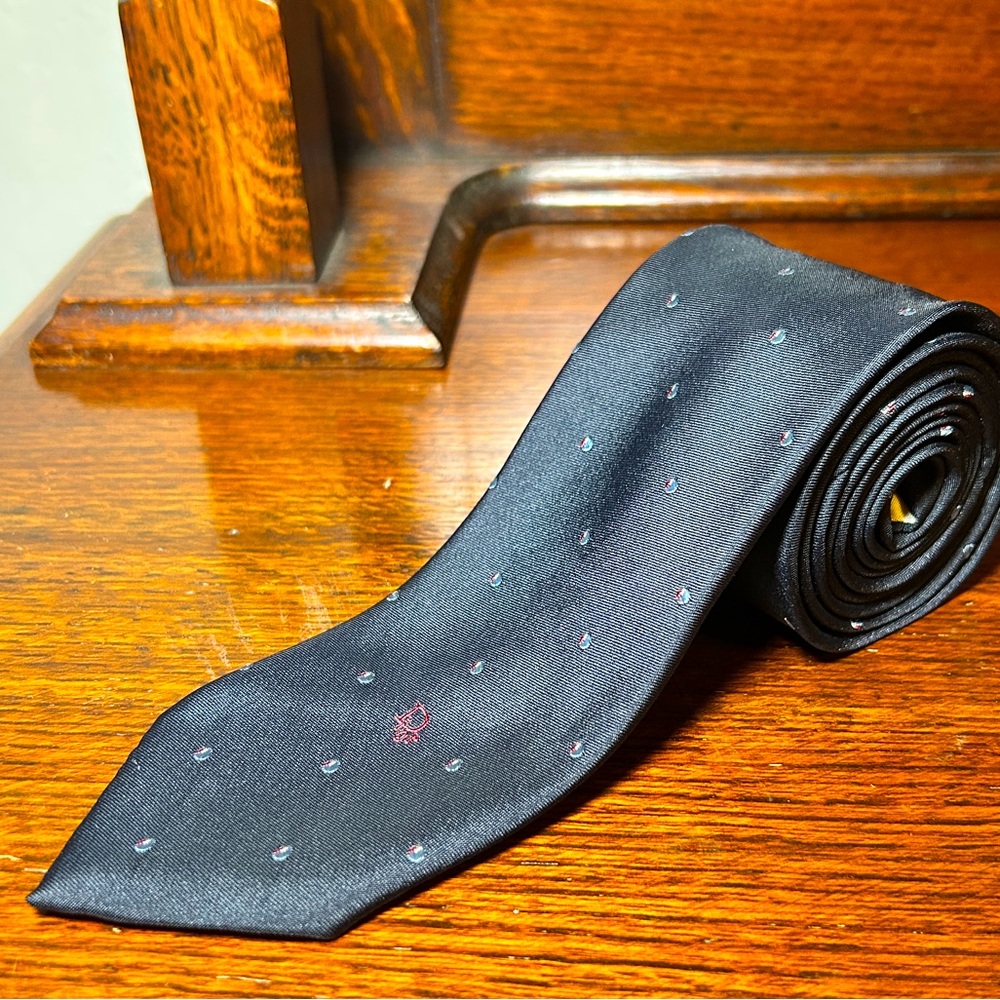 Vintage Christian Dior Navy Blue Mens Neck Silk Poly Tie Made In USA